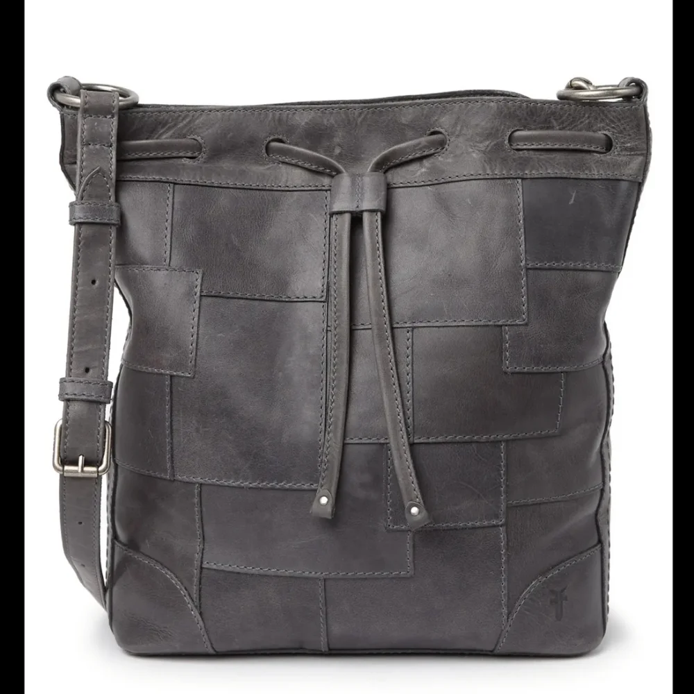 Frye Melissa Leather Patchwork Drawstring Tote in Carbon - Picture 1 of 1